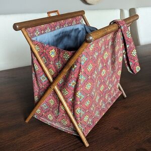 Coastal Grandma 1950's Portable Sewing Hamper with knitting needles